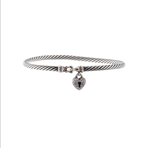 David Yurman Cable Bracelet w/ Diamond Heart Lock - Picture 4 of 6